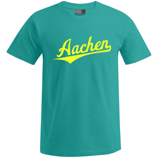 Aachen Unisex T-Shirt, Farbe jade, Schriftzug neon gelb