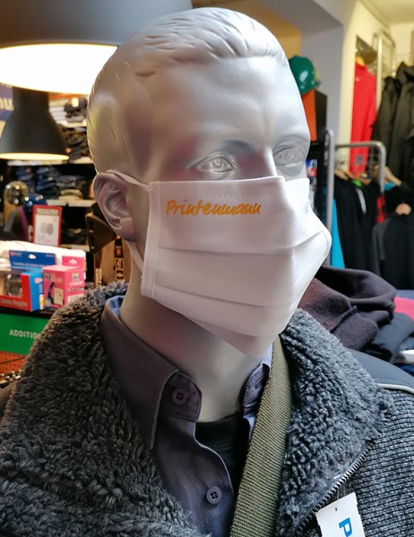 Weiße Behelfsmaske "Printenmann" | mit Gummizug & Nasensteg | BW