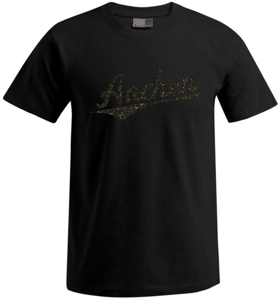 Aachen Unisex T-Shirt, Farbe schwarz, Glitzer Schriftzug schwarz