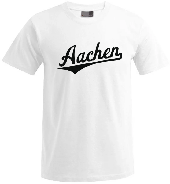 Aachen Unisex T-Shirt, Farbe weiß, Flock Schriftzug schwarz