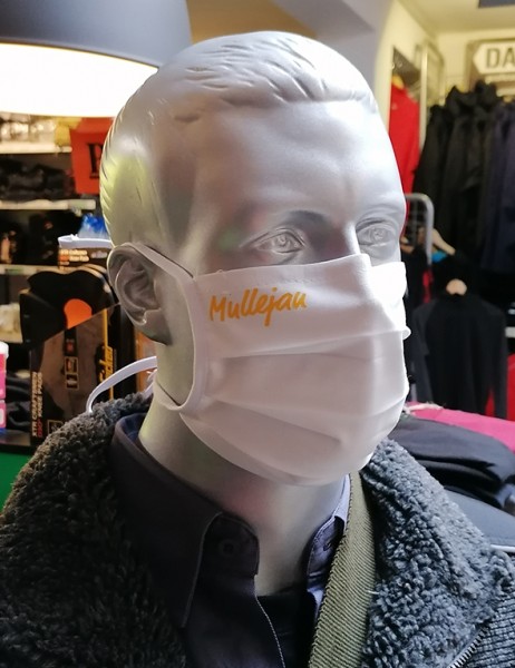 Behelfsmaske "Mullejan" Farbe weiß mit Bindeband