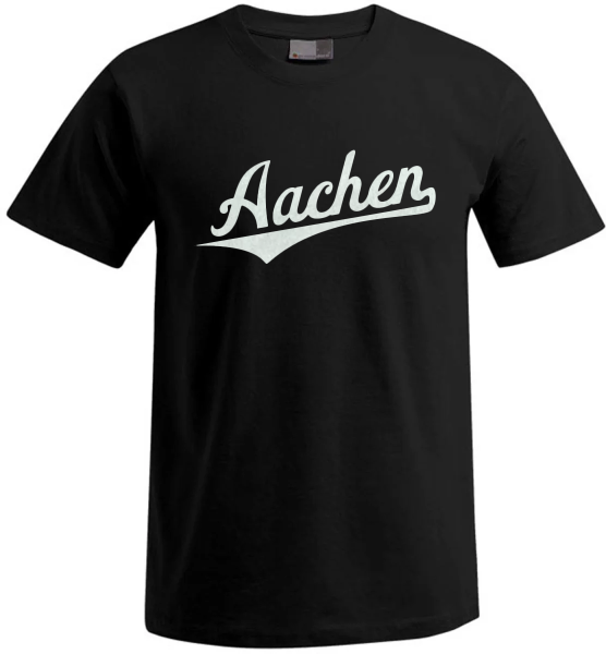 Aachen Unisex T-Shirt, Farbe schwarz, Flock Schriftzug weiß
