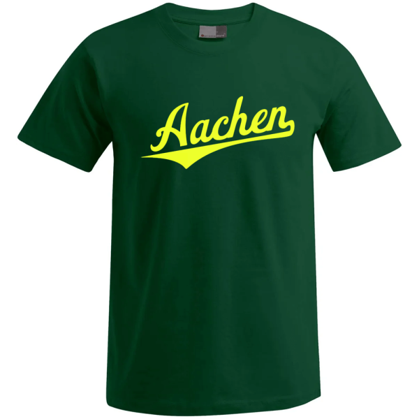 Aachen Unisex T-Shirt, Farbe grün, Schriftzug neon gelb