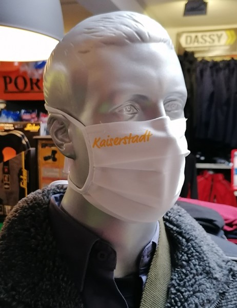 Behelfsmaske "Kaiserstadt" Farbe weiß mit Bindeband