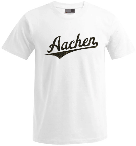 Aachen Unisex T-Shirt, Farbe weiß, Glitzer Schriftzug schwarz