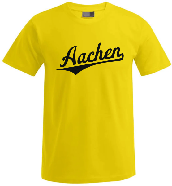 Aachen Unisex T-Shirt, Farbe gold, Flock Schriftzug schwarz
