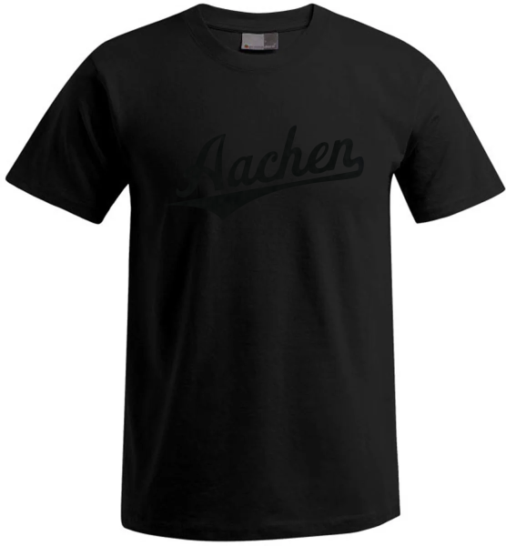 Aachen Unisex T-Shirt, Farbe schwarz, Flock Schriftzug schwarz